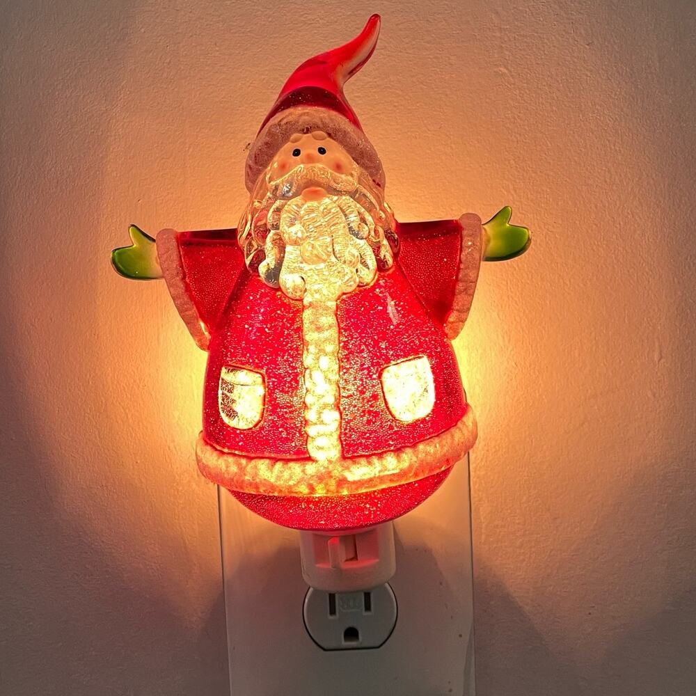Acrylic Santa Night Light Holiday Lane Christmas Nightlight Wall Plug In READ